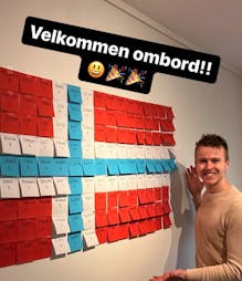 Norwegian With Tor with post-its of names in norwegian language class