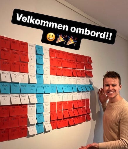 Norwegian With Tor with post-its of names in norwegian language class